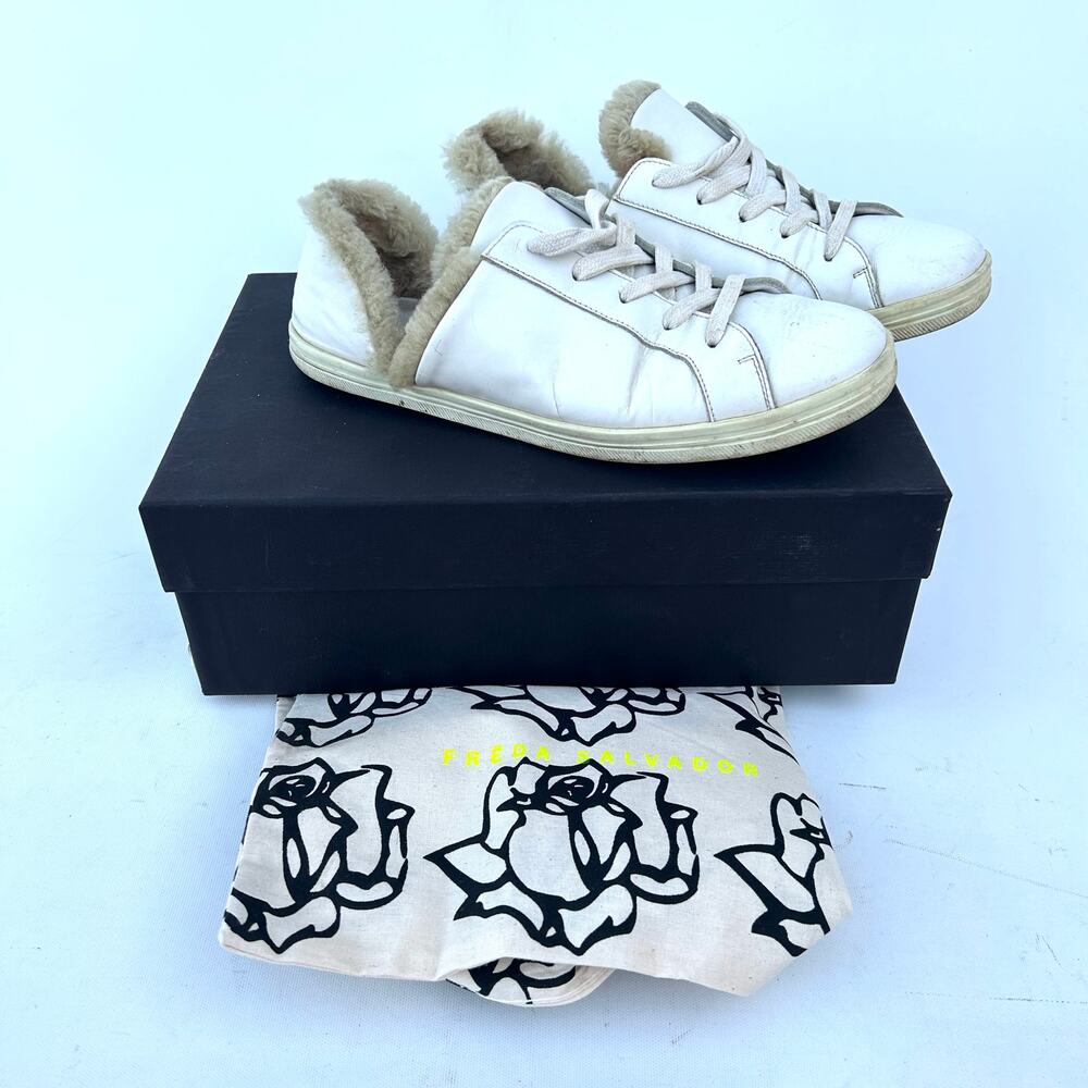 Freda Salvador Eda White Calfskin Leather D’Orsay Sneakers Shoes Shearling 6.5